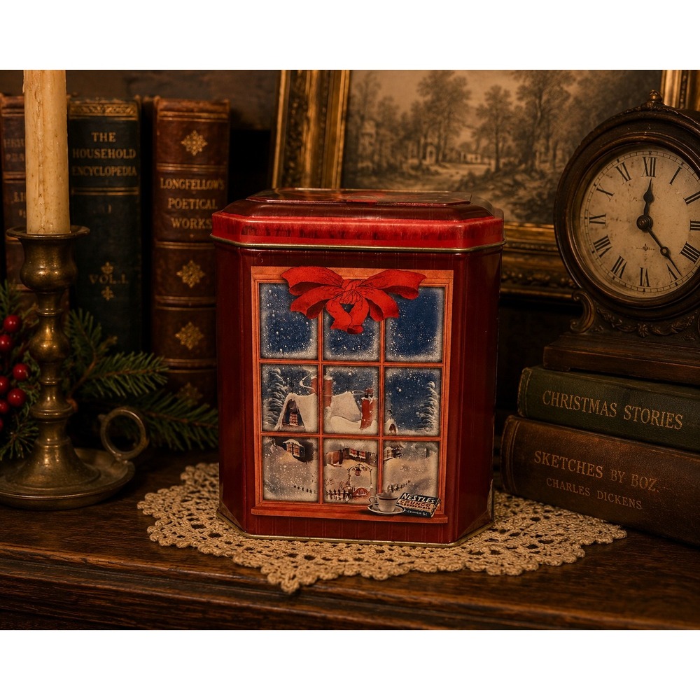 1999 Nestle Winter Holiday Canister Scenes from a Window Limited Edition Tin
